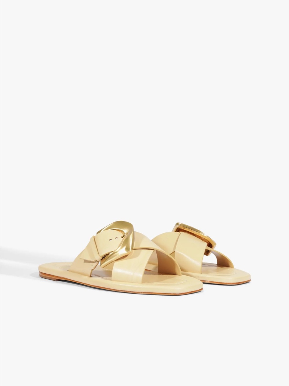 SCHUTZ Beige Slide Sandals with Gold Buckle
